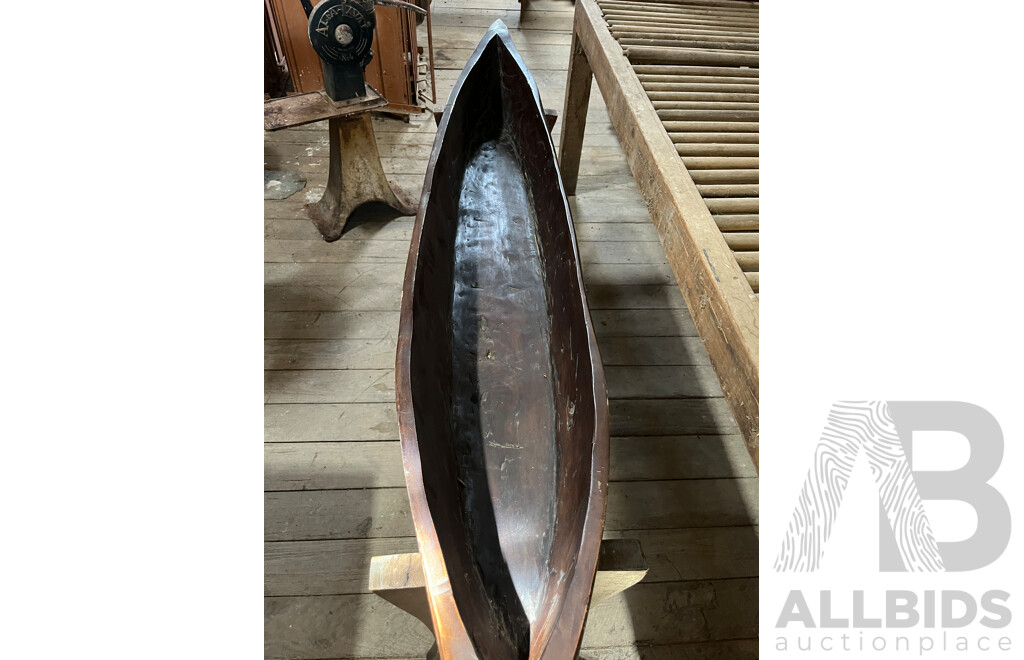 Hand Carved Model Canoe on Stand