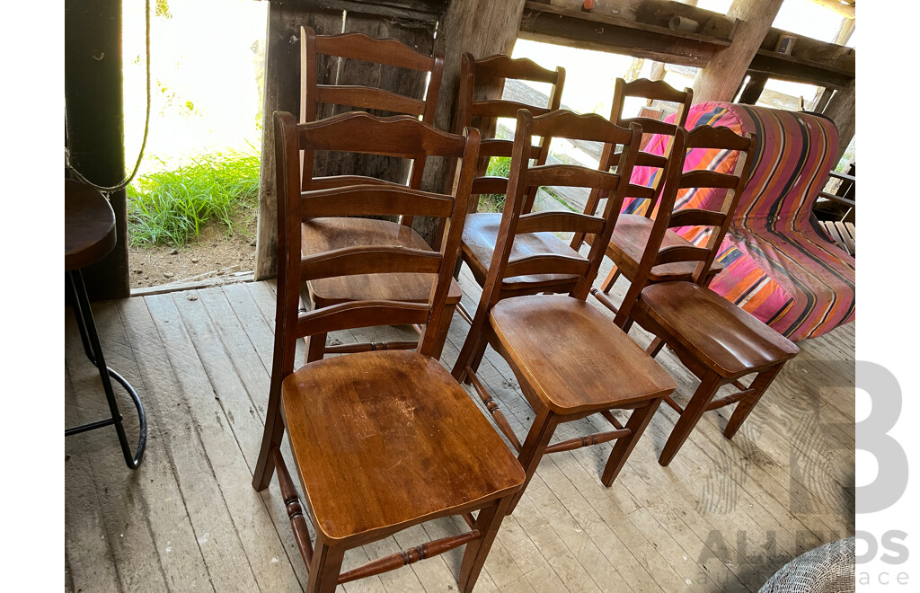 Set of Six Elm Ladder Back Dining Chairs