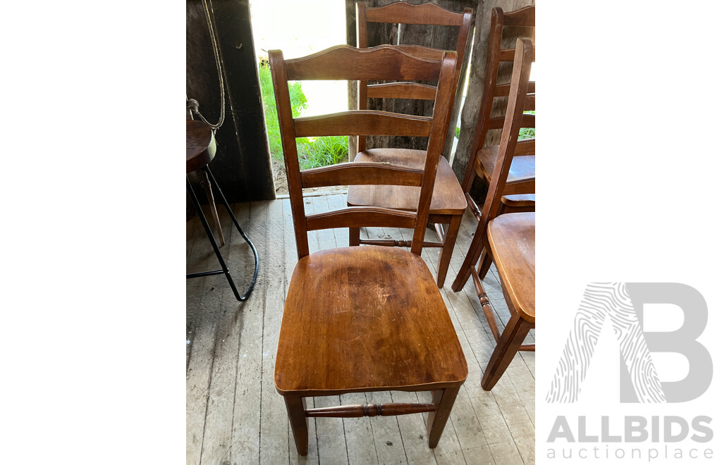 Set of Six Elm Ladder Back Dining Chairs