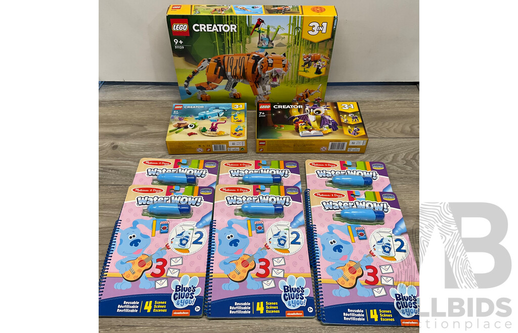 LEGO Creator Animals 31129/31125/31128 & MELISSA & DOUG Blues Clues & You Water Wow Colouring Book X6 - Lot of 9