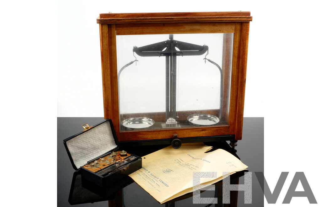 Set Antiqiue Griffin & George Duorider & Chaindail Balances with Original Booklet and Set Brass Weights