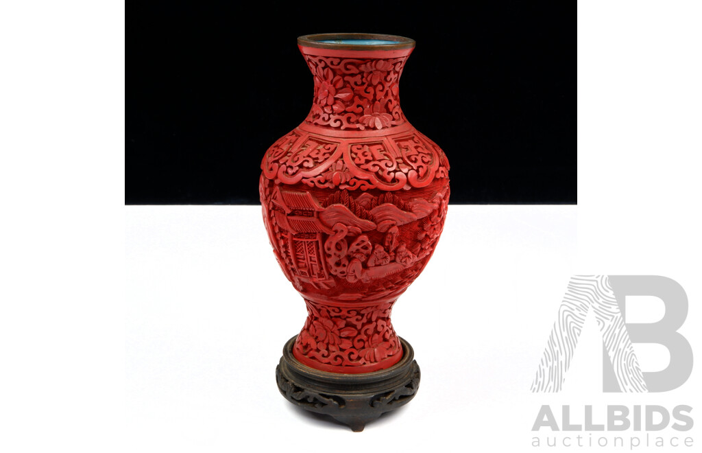 Chinese Cinnabar Inticately Carved Vase