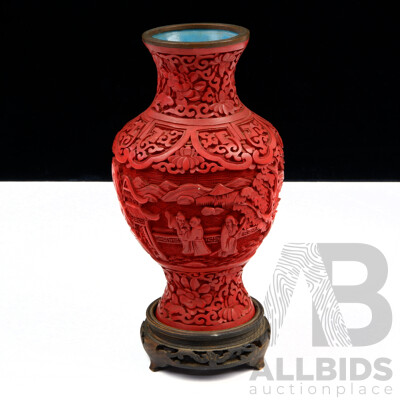 Chinese Cinnabar Inticately Carved Vase