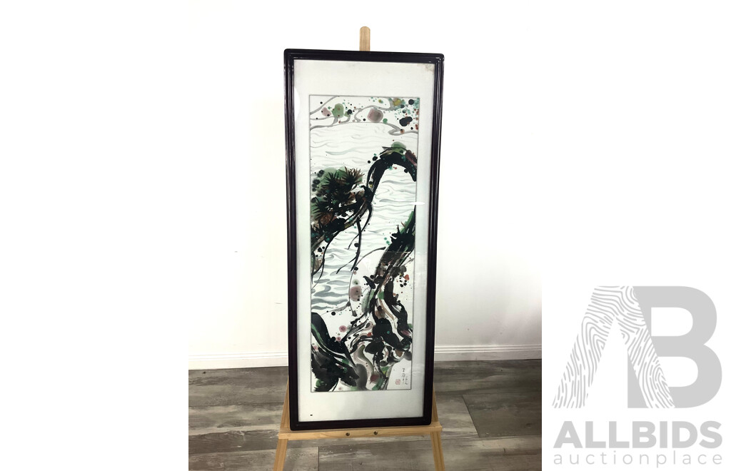 Framed Contemporary Chinese Watercolour Scroll Painting