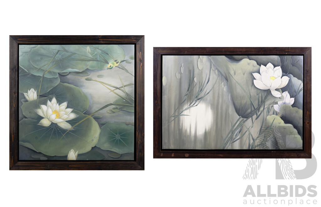 Two Contemporary Chinese Oil Paintings - Lotus Pond (2)