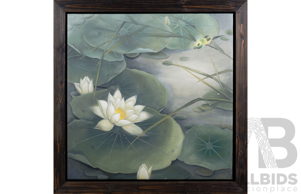 Two Contemporary Chinese Oil Paintings - Lotus Pond (2)