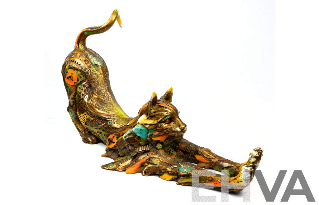 Fantastic Large Gato Grande Bronze Cat Sculpture by Nano Lopez with Certificate of Authenticity and Original Sales Receipt