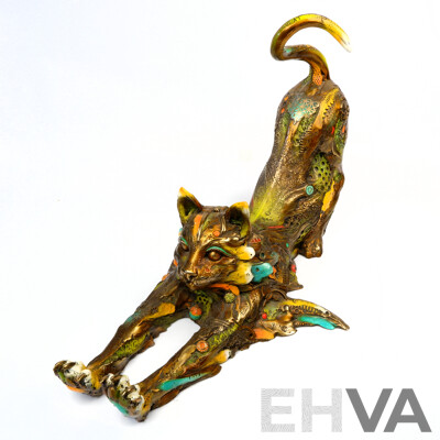 Fantastic Large Gato Grande Bronze Cat Sculpture by Nano Lopez with Certificate of Authenticity and Original Sales Receipt