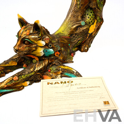 Fantastic Large Gato Grande Bronze Cat Sculpture by Nano Lopez with Certificate of Authenticity and Original Sales Receipt