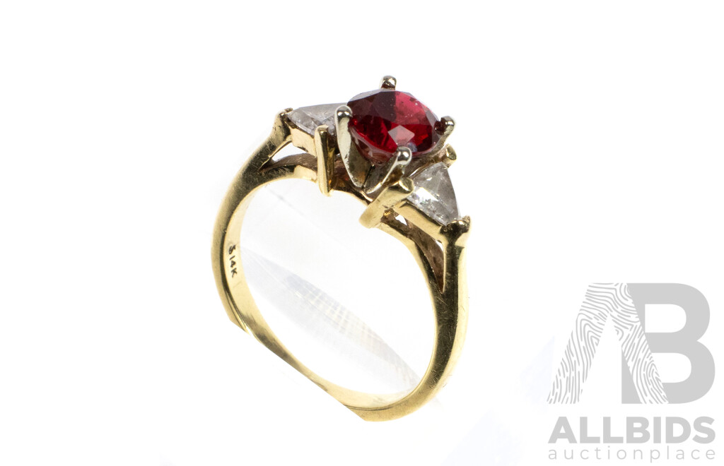 14ct Burmese Ruby (1.03ct) & Diamond Ring, TDW 0.56ct, Size L, 3.31 Grams
