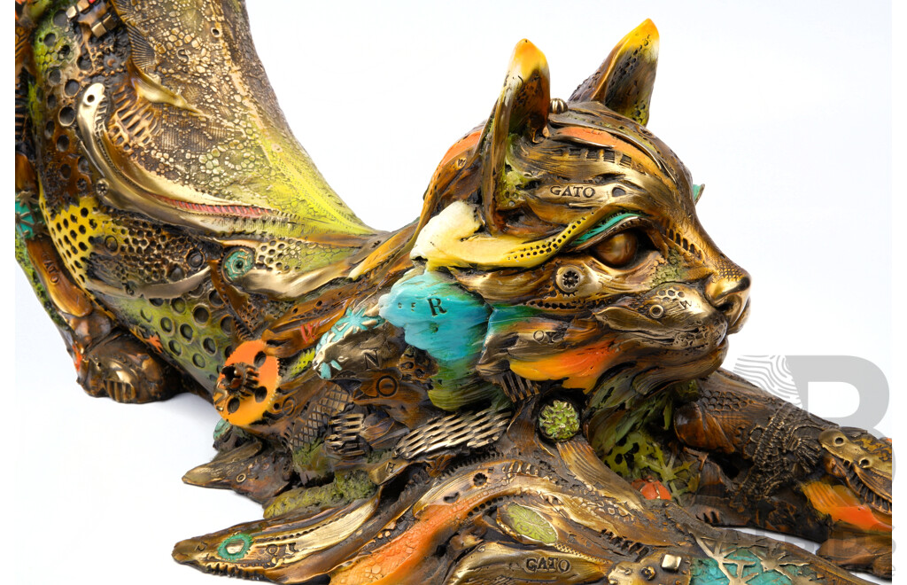 Fantastic Large Gato Grande Bronze Cat Sculpture by Nano Lopez with Certificate of Authenticity and Original Sales Receipt