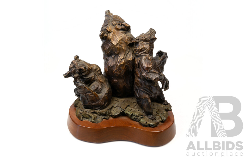 Large Hand Sculpted Bronze Bear Form Sculpture 
