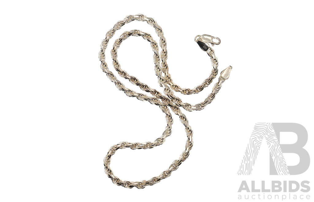 NEW - Sterling Silver Italian Rope Link Necklace, 45cm, 20.80 Grams