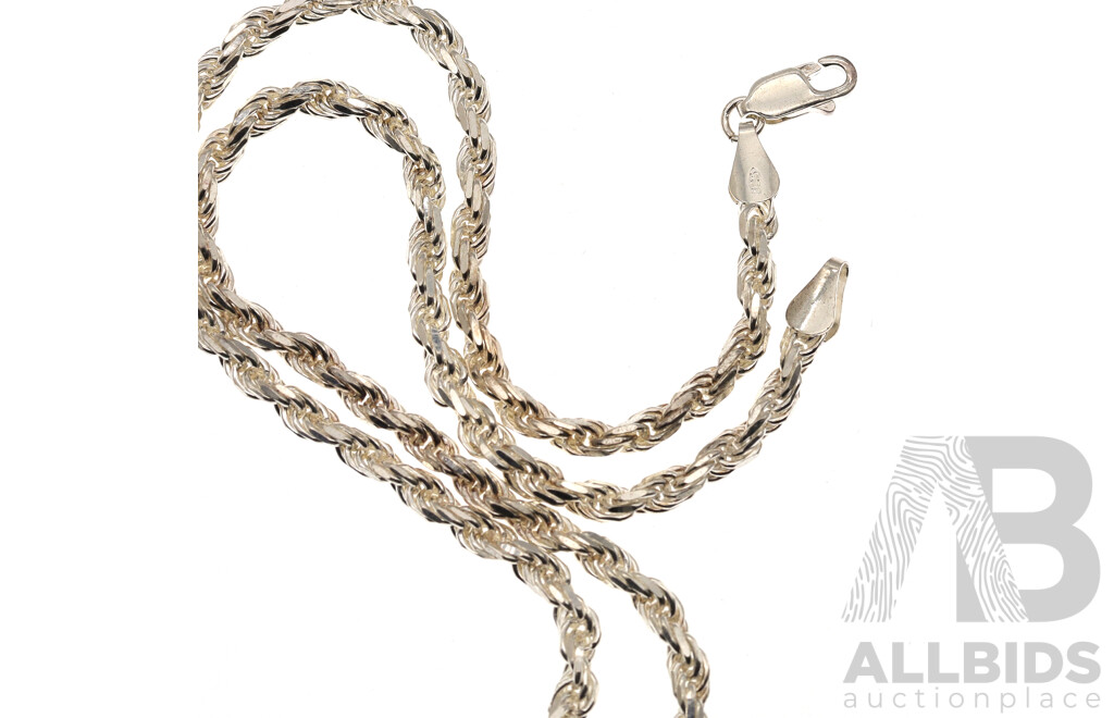 NEW - Sterling Silver Italian Rope Link Necklace, 45cm, 20.80 Grams