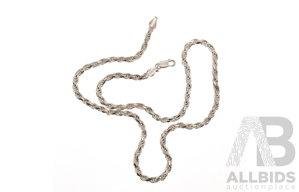 NEW - Sterling Silver Italian Rope Link Necklace, 45cm, 20.75 Grams