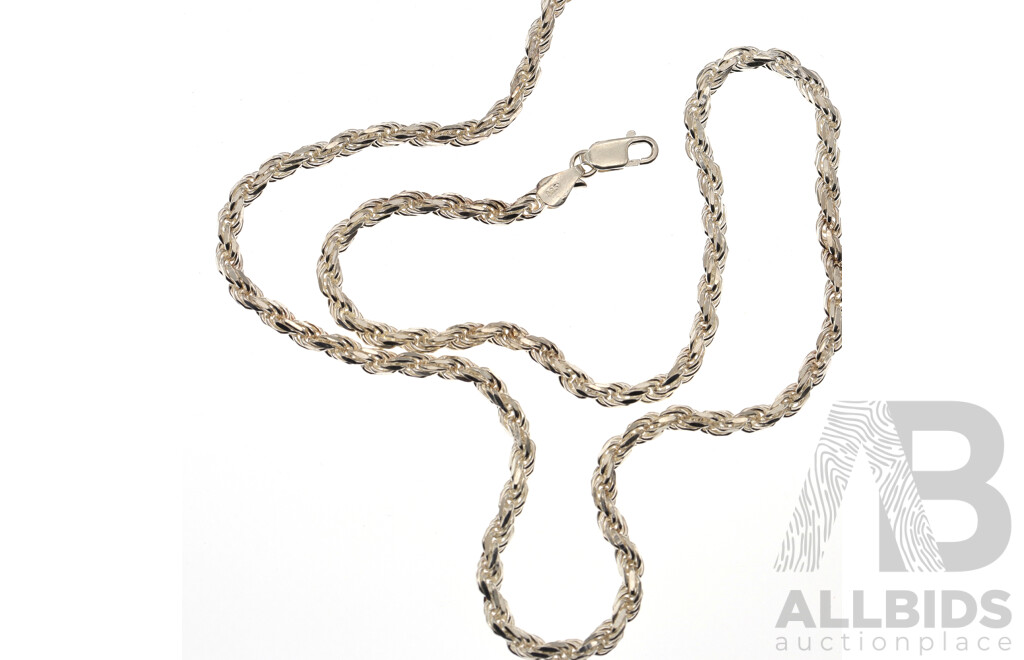 NEW - Sterling Silver Italian Rope Link Necklace, 45cm, 20.75 Grams