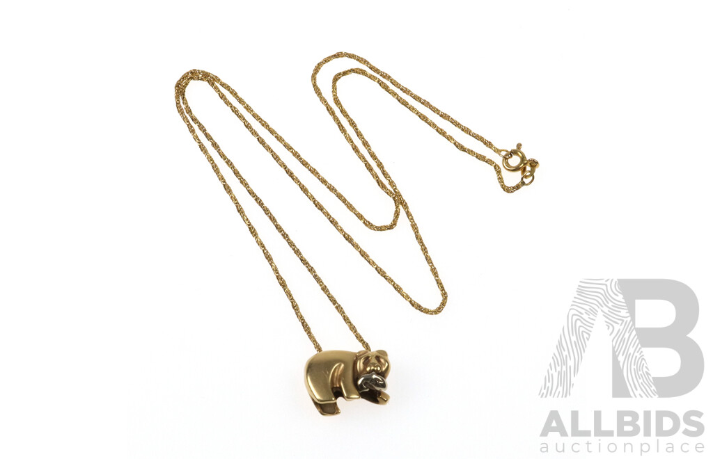 14ct Yellow Gold Bear Slider Pendant on 14ct Rope Twist Chain, 50cm, 6.68 Grams