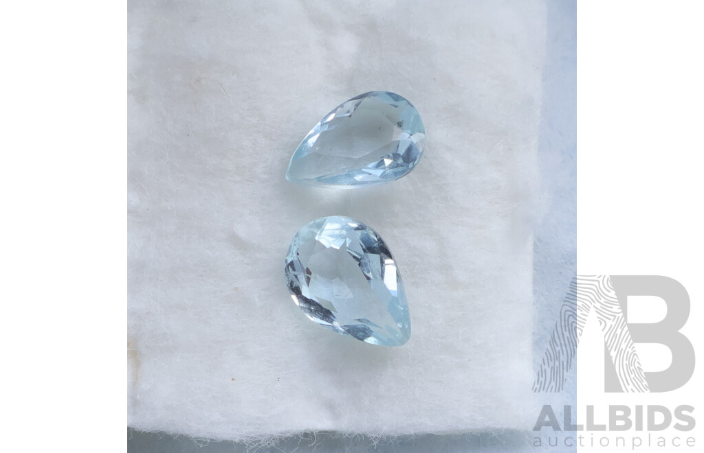 Aquamarine 1.65ct (2) Natural Pear Cut Unset Gemstones, Pale Blue in Colour