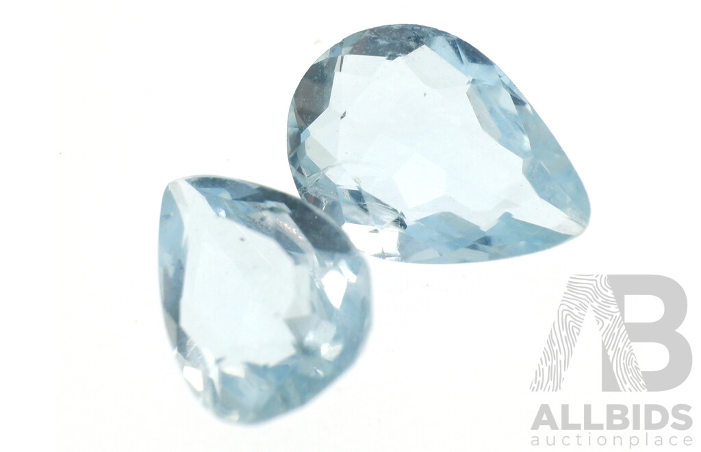 Aquamarine 1.65ct (2) Natural Pear Cut Unset Gemstones, Pale Blue in Colour