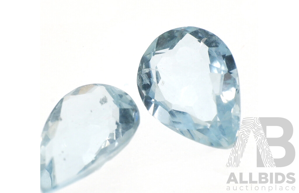 Aquamarine 1.65ct (2) Natural Pear Cut Unset Gemstones, Pale Blue in Colour