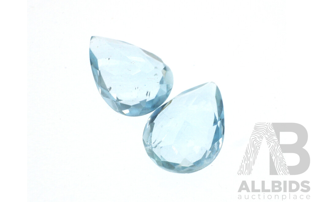 Aquamarine 1.65ct (2) Natural Pear Cut Unset Gemstones, Pale Blue in Colour