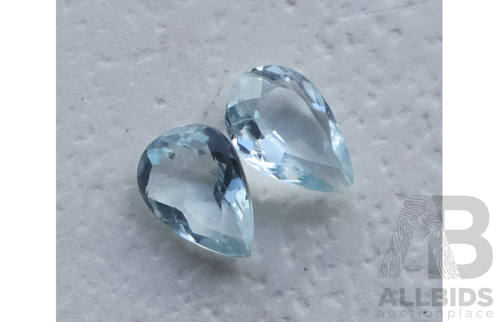 Aquamarine 1.65ct (2) Natural Pear Cut Unset Gemstones, Pale Blue in Colour