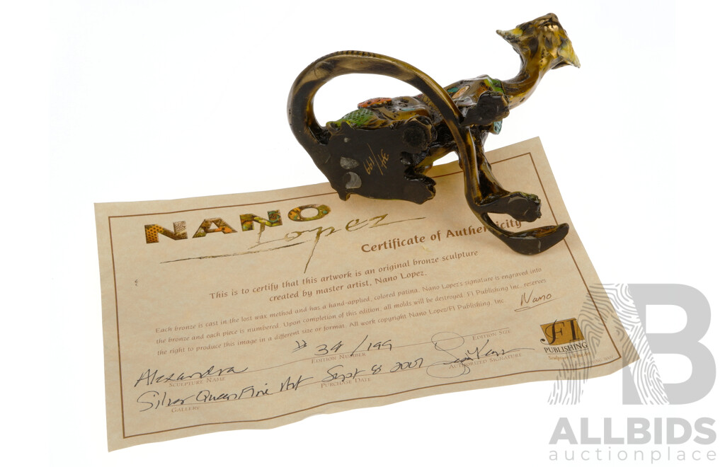 Nano Lopez Original Bronze Sculpture 'Alexandra' No. 34/199 with Certificate of Authenticity, 15x13x8cm