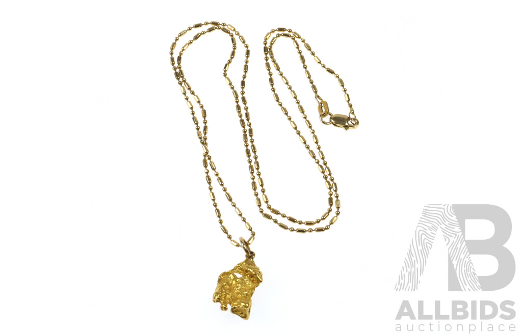14ct Fancy Link Chain with Gold Nugget Pendant Set with Sapphire, 45cm, 6.15 Grams