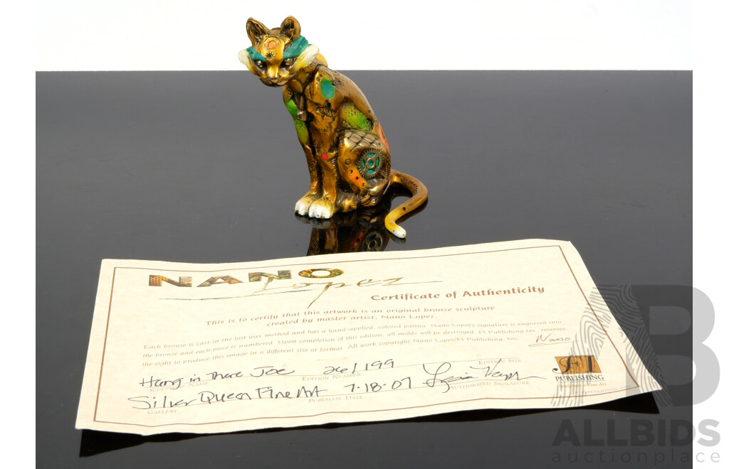 Nano Lopez Original Bronze Sculpture 'Hang in There Joe' No. 26/199 with Certificate of Authenticity, 11x7x6.5cm