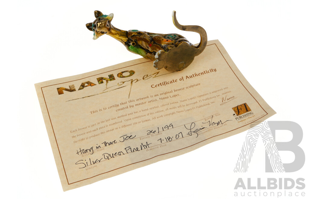 Nano Lopez Original Bronze Sculpture 'Hang in There Joe' No. 26/199 with Certificate of Authenticity, 11x7x6.5cm