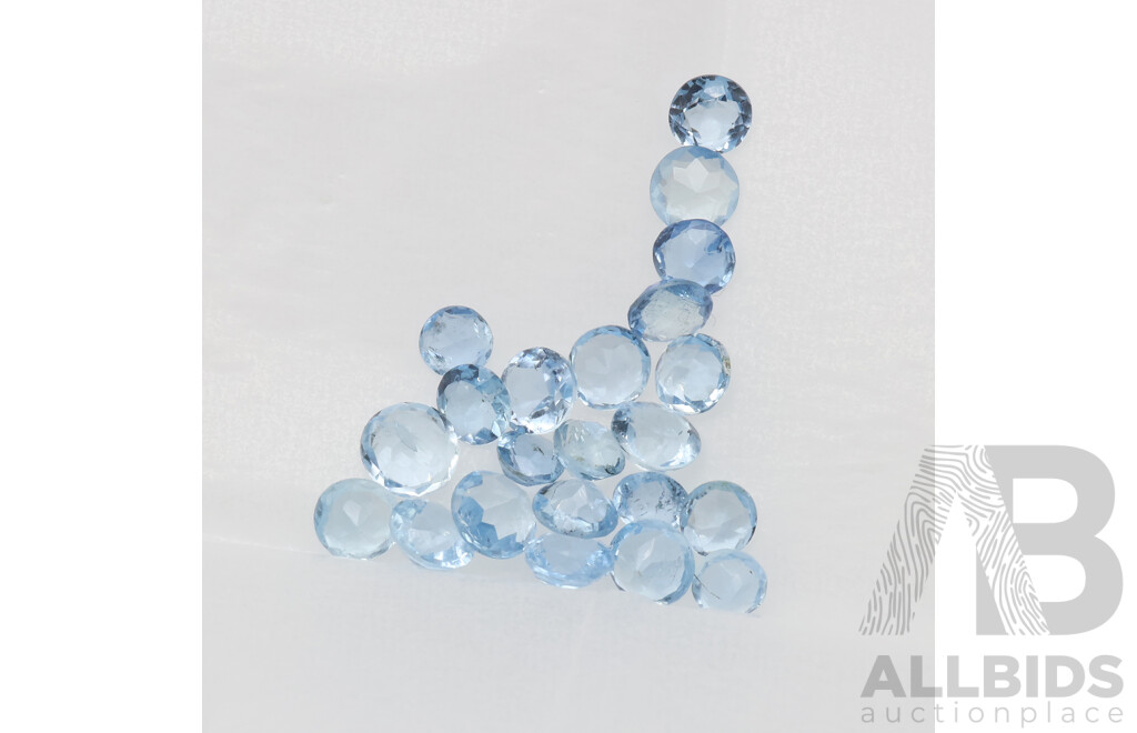 Aquamarine Melee Unset Brilliant Cut Gemstones, (22) 4-5mm Each, 7.90ct