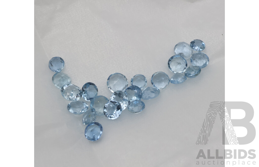 Aquamarine Melee Unset Brilliant Cut Gemstones, (22) 4-5mm Each, 7.90ct