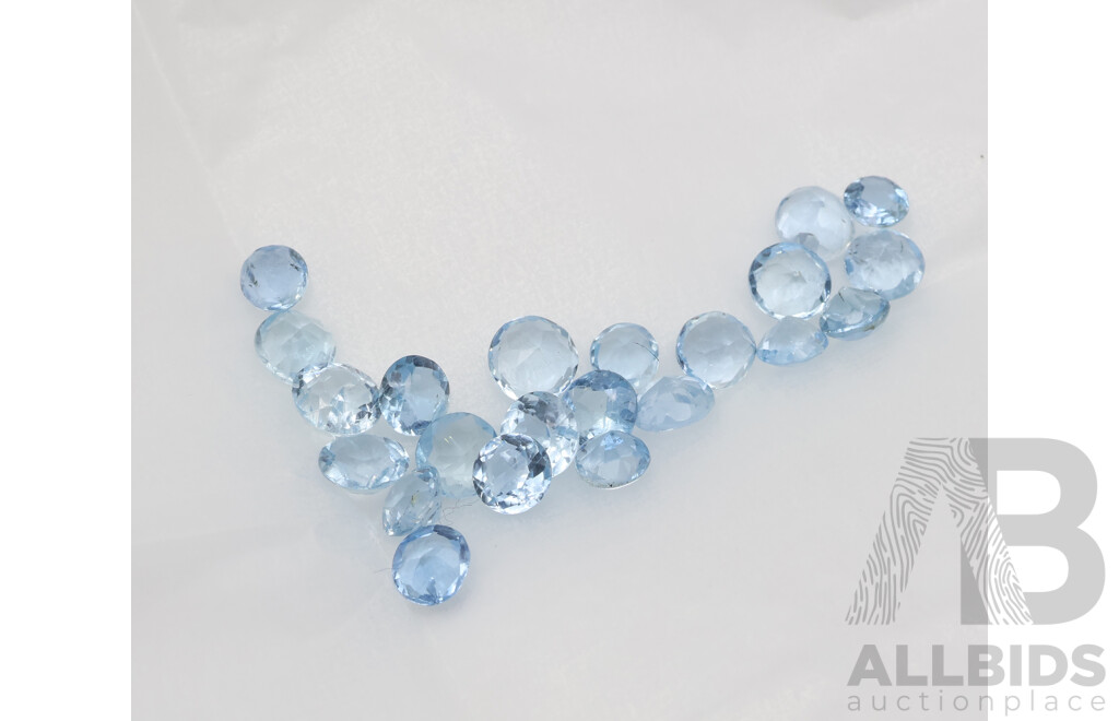 Aquamarine Melee Unset Brilliant Cut Gemstones, (22) 4-5mm Each, 7.90ct