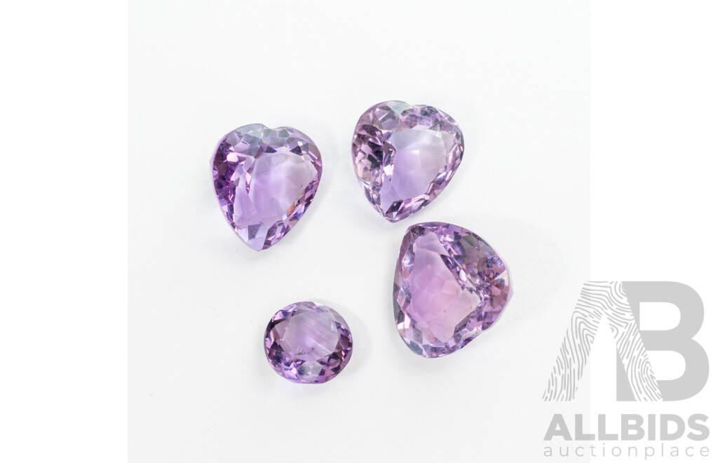 Amethyst (4) Natural Unset Gemstones From Minas Gerais State, Brazil 1979, 16.15 Ct