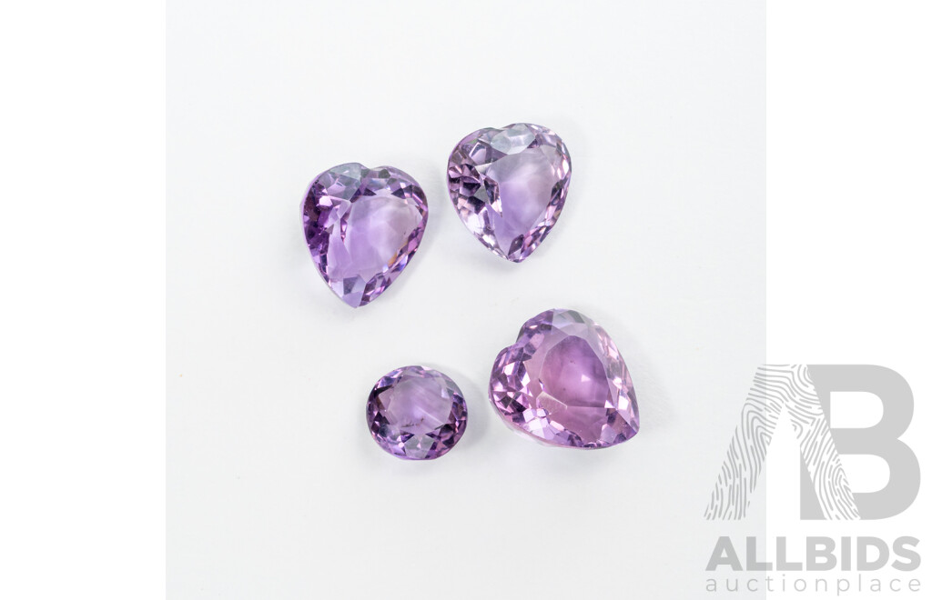 Amethyst (4) Natural Unset Gemstones From Minas Gerais State, Brazil 1979, 16.15 Ct