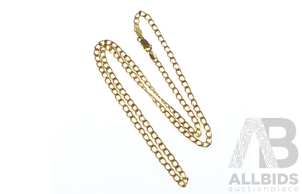 18ct Yellow Gold Curb Link Chain, 45cm, 7.29 Grams, Hallmarked 750