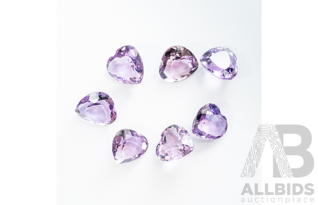 Amethyst (7) Unset Gemstones, Mid Purple Heart Shaped, 10.5mm - 11.0mm Each, 26.23ct