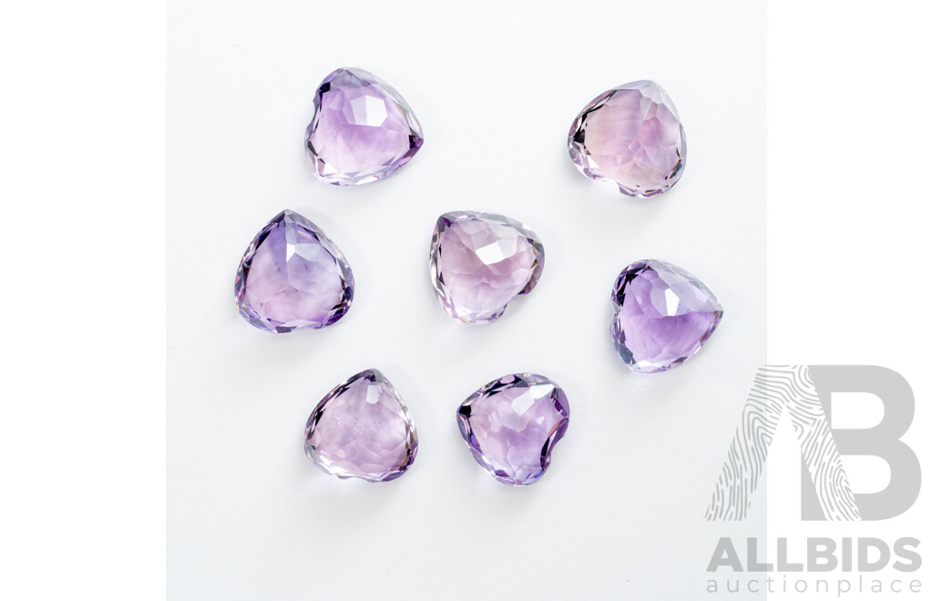 Amethyst (7) Unset Gemstones, Mid Purple Heart Shaped, 10.5mm - 11.0mm Each, 26.23ct