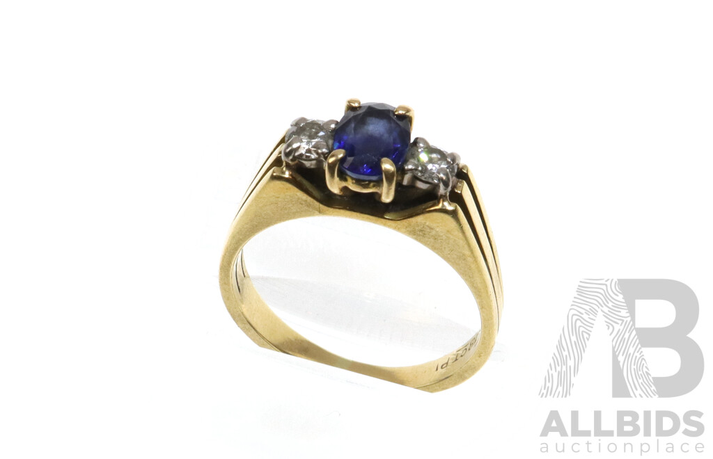 18ct Vintage Natural Sapphire and Diamond Ring, Size L, 4.56 Grams