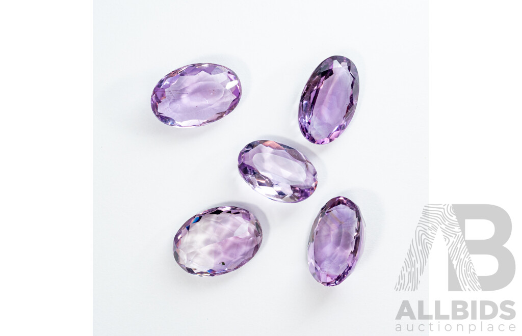 Amethyst Rose De France (5) Natural Oval Cut Unset Gemstones, 31.80ct