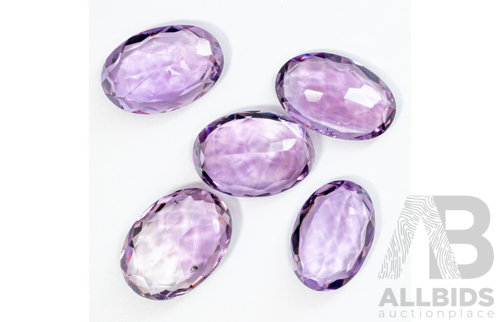Amethyst Rose De France (5) Natural Oval Cut Unset Gemstones, 31.80ct