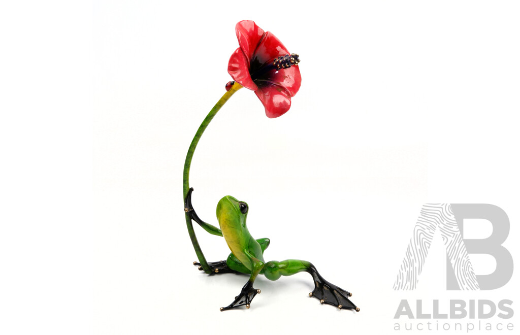 Limited Edition Tim Cotterill, the Frogman 'Hibiscus' Bronze Sculptor, Handpainted with COA 1429/2000