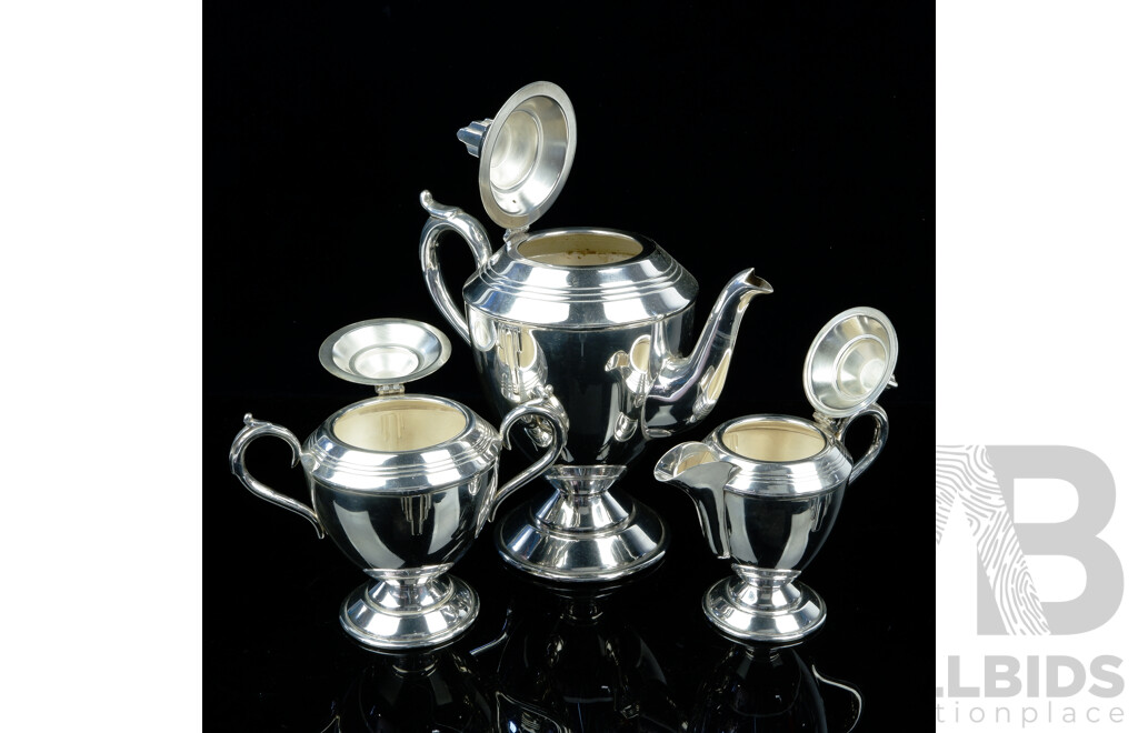 Three Piece Antique Art Deco Silver PLate Tea Set by Sir John Bennett