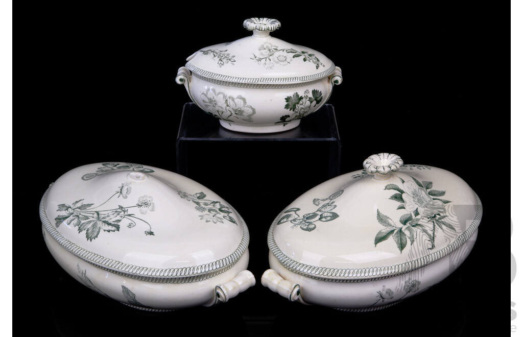 Collection Three Antique Wedgwood Creamware Lidded Tureens