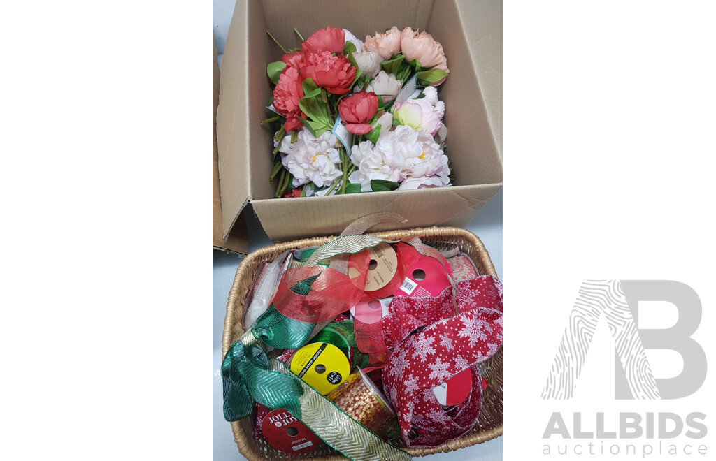 Bulk Lot of Assorted Artificial Flowers, Decorations, and More