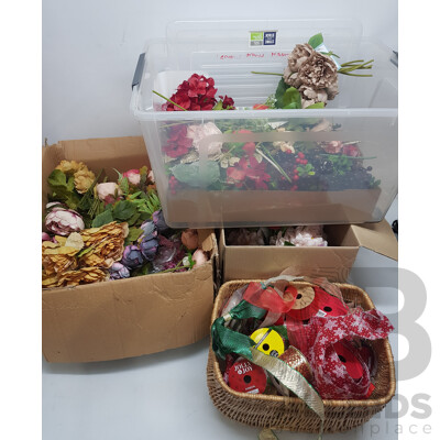 Bulk Lot of Assorted Artificial Flowers, Decorations, and More