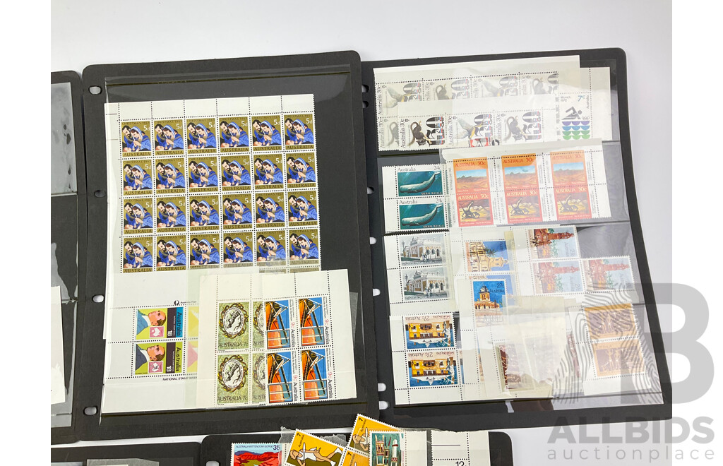 Collection of Australian 1960's, 70's and 80's Mint Stamps, Blocks and Gutters, Including 1966 Captain Cook, 1969, 1965 Christmas, 1975 PNG Independance, 1980 Stamp Week, Waltzing Matilda, 1981 CHOGM and More