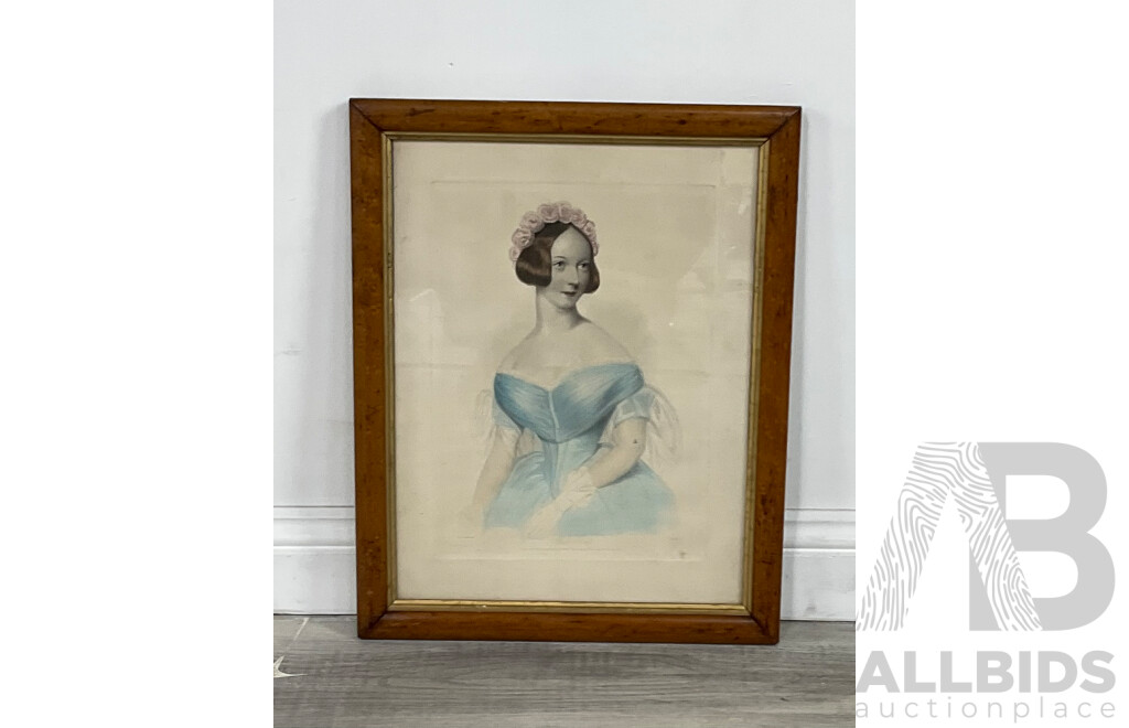 Framed Antique Hand-Coloured Engraving, 'Miss Gore' 1842