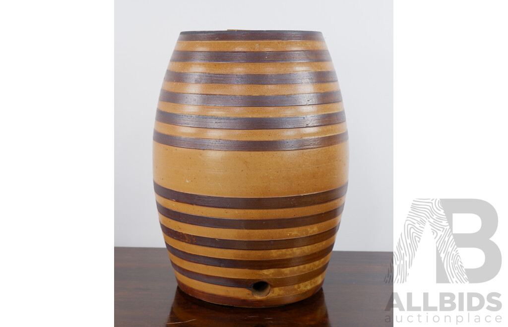 Large Stoneware Banded Barrel