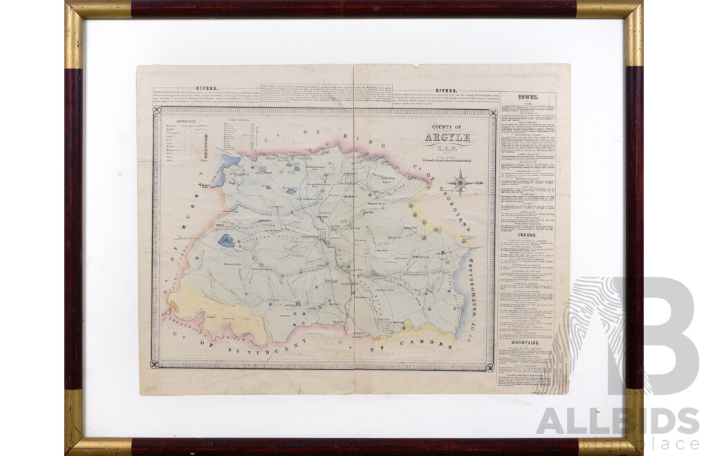 Framed Vintage Map - County of Argyle, New South Wales, Printed by Lenthall Bros.